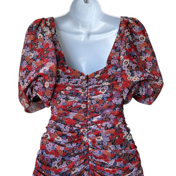 Zara XS Floral Print Puff Sleeve Ruched coquette feminine Mini Dress Blogger Fav - Picture 7 of 15